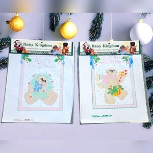 Vintage Bucilla Color Stamped Bear Christmas Cross Stitch Sampler Daisy Kingdom